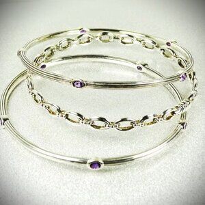 LAGOS Sterling Silver Purple Amethyst Set of Three Bangle Bracelets
